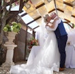 Groom With Bride Wearing High Neck Princess Wedding Dress Ardelle By Rebecca Ingram