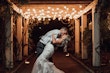 Groom with Bride in Sweetheart Neckline Wedding Dress with Floral Lace Motifs Called Hattie Lane Lynette Marie by Rebecca Ingram