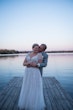 Groom With Bride Wearing Beaded Lace A-Line Wedding Dress With Flutter Sleeves Paige By Maggie Sottero
