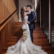 Bride wearing Ryker wedding dress by Sottero and Midgley being kissed by her husband