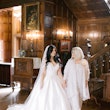 Bride wearing off the shoulder luxury ballgown wedding dress