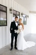 Bride In Ruched Draped Beading Alberta by Maggie Sottero with groom