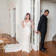 Bride wearing Bailey by Sottero and Midgley holding hands with her husband