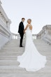 Bride In Ruched Draped Beading Alberta by Maggie Sottero with groom