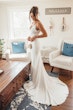 Bride Wearing Crepe And Lace Bridal Dress Called Dionne By Rebecca Ingram