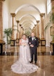 Bride wearing Lace A-line Wedding Dress called Trinity Lynette by Maggie Sottero and the groom
