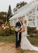 Bride wearing Greenley wedding dress by Maggie Sottero kissing her husband