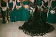 Bride Wearing Black Lace Wedding Dress Called Zander Lane By Sottero And Midgley With Bridesmaids In Jade Green Dresses