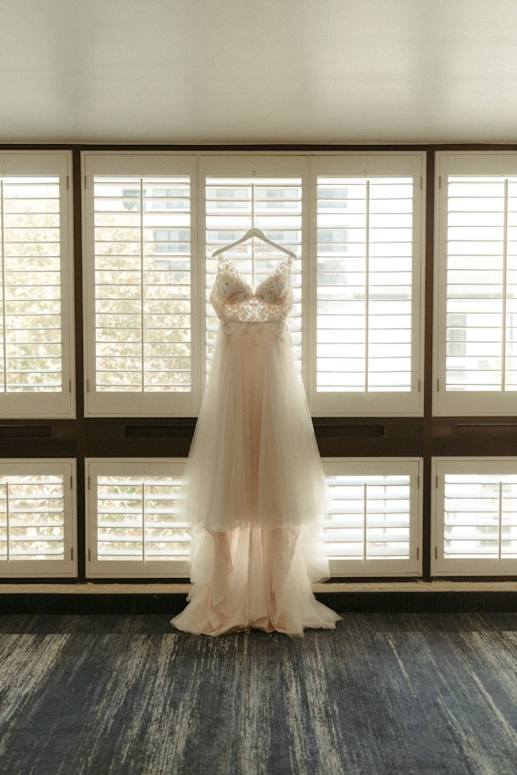 Affordable A-Line floral motif wedding dress.