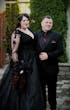 Bride Wearing Black Lace Wedding Dress Called Alexandria By Rebecca Ingram With Groom
