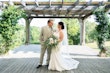 Groom with Real Bride in V-neck Lace Strap Wedding Dress Named Dublin by Sottero & Midgley