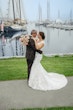 Groom With Bride Wearing Lace Fit-And-Flare Daphne By Rebecca Ingram 