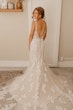 Real Bride In Floral Fit-and-Flare Wedding Dress with Illusion V-Back Called Greenley by Maggie Sottero