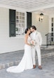 Bride In Crepe Wedding Dress Called Carmen By Rebecca Ingram 