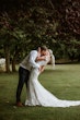 Bride In Illusion Train Edison Maggie Sottero With Groom