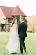 Bride In Sheath Wedding Dress Called Alberta By Maggie Sottero With Groom At Rustic Venue