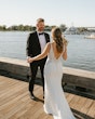 Bride Lace Crepe Wedding Dress Called Alda By Rebecca Ingram With Groom