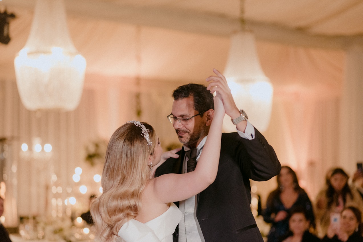 Bride Dancing With Father Wearing Wedding Dress Mitchell by Maggie Sottero