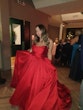 Bride Wearing Red Aline Wedding Dress Called Scarlet By Maggie Sottero