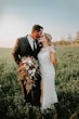 Groom With Bride Wearing Lace Wedding Dress With Illusion Back Verina Marie By Maggie Sottero