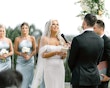 Bride Wearing Pearl Sparkly Bridal Gown Called Drew By Maggie Sottero Saying Her Vows