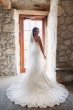 Bride in Opulent Stretch Satin Vintage Sheath Wedding Dress with Scoop Back called Yates by Maggie Sottero