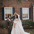 Bride Wearing Floral Jacquard Princess Wedding Gown Called Cyprus By Sottero And Midgley Dancing With Groom