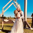 Real Bride in Romantic Sweetheart Neckline Wedding Dress with Floral Lace Motifs Called Hattie Lane Lynette Marie by Rebecca Ingram