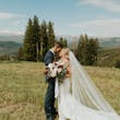 Groom With Bride Wearing Simple Vintage V-back Dress Abbott Dawn By Sottero and Midgley