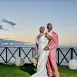 Bride In Boho Lace Wedding Dress Called Burke By Maggie Sottero With Groom In Pink