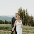 Groom With Bride Wearing Simple Vintage V-back Dress Abbott Dawn By Sottero and Midgley