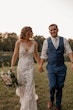 Real Bride In Floral Fit-and-Flare Wedding Dress with Illusion V-Back Called Greenley by Maggie Sottero