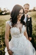 Groom With Bride Wearing Off-The-Shoulder Princess Wedding Dress Mavis By Rebecca Ingram