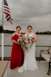 Bride wearing Tuscany Marie wedding dress by Maggie Sottero with her friend