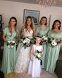 Bridal Party with Real Bride in Floral A-Line Wedding Dress with Soft, Dreamy Layers Called Lorenza by Maggie Sottero