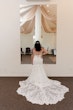 Real Bride in Floral Lace Mermaid Wedding Gown with Beaded Spaghetti Straps Called Giana by Maggie Sottero