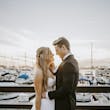Bride Wearing Sparkly Ballgown Wedding Dress Called Shasta By Sottero And Midgley With Groom At A Marina