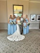 Bride In 3D Lace Fit-and-Flare Ryker Sottero Midgley With Bridesmaids In Blue