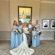 Bride In 3D Lace Fit-and-Flare Ryker Sottero Midgley With Bridesmaids In Blue