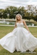 Bride Wearing Aline Satin Wedding Gown Called Scarlet By Maggie Sottero