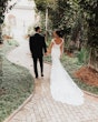 Groom With Bride Wearing Sheath Lace Wedding Dress Celeste By Maggie Sottero