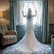 Bride Wearing Embellished Lace Sheath Wedding Dress Called Delilah By Maggie Sottero
