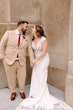 Bride Wearing Crepe Lace Wedding Dress Called Anson By Sottero And Midgley Laughing With Groom