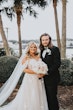 Bride In Lace A-Line Wedding Dress Called Hattie Lane By Rebecca Ingram With Groom