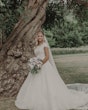 Bride Wearing Modest Cap Sleeve Ball Gown Pearson By Maggie Sottero