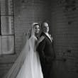 Real Bride in Mikado A-Line Bridal Dress with Plunging V-Neckline Called Raven Marie by Maggie Sottero