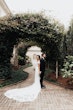 Groom With Bride Wearing Sheath Lace Wedding Dress Celeste By Maggie Sottero