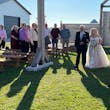 Real Bride in Romantic Sweetheart Neckline Wedding Dress with Floral Lace Motifs Called Hattie Lane Lynette Marie by Rebecca Ingram