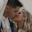 Groom With Bride Wearing Modest Cap Sleeve Ball Gown Pearson By Maggie Sottero