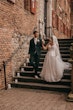 Bride In A-line Illusion Bodice Jill Rebecca Ingram With Groom